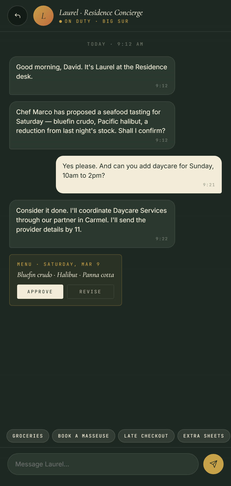 The ROAM app &mdash; the concierge message thread