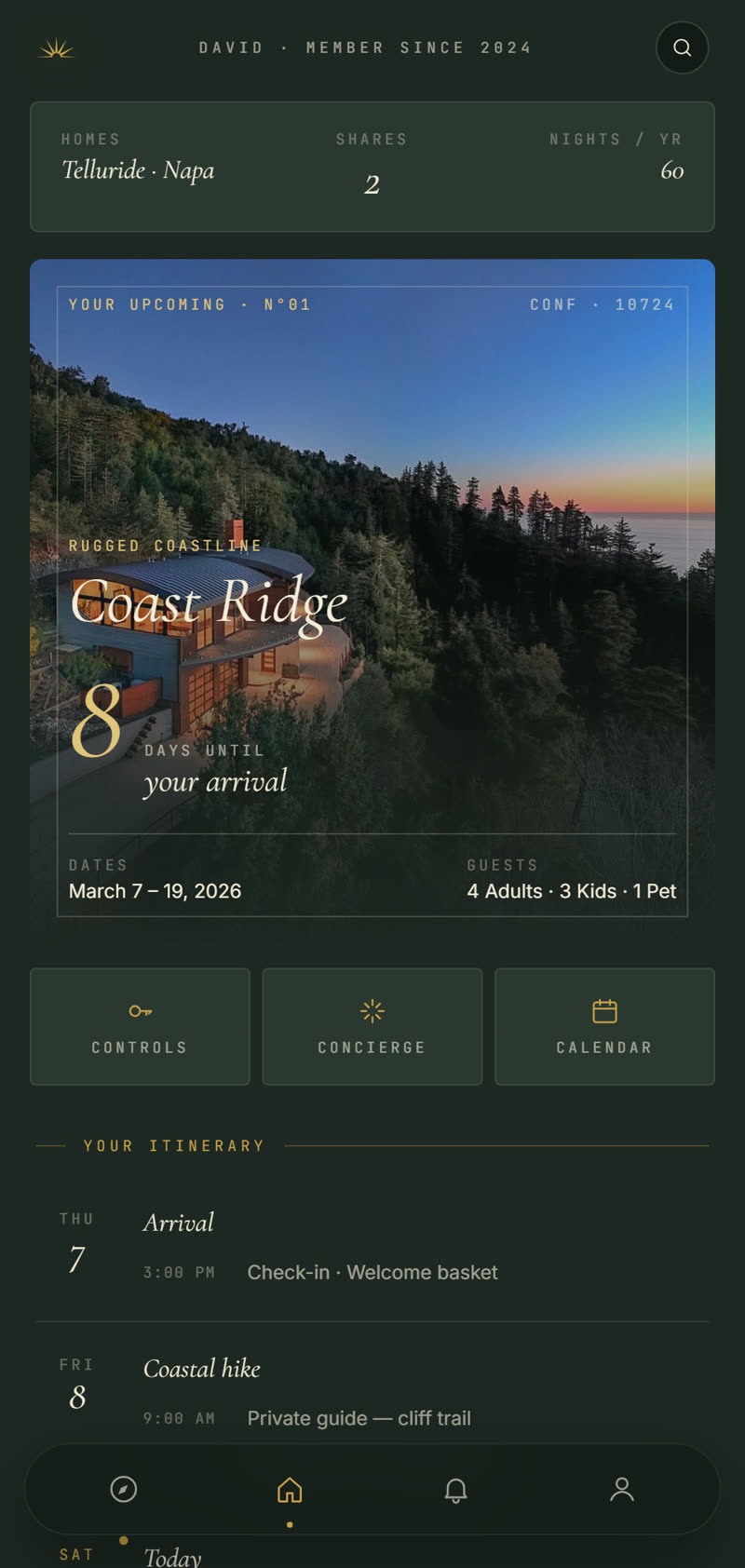 The ROAM app &mdash; the owner dashboard and stay itinerary